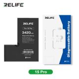 RELIFE BATTERIA DE GRANDE CAPACITA (3420 mAh) PER APPLE IPHONE 15 PRO 6.1 (DIAGNOSTICABILE BATTERIA NON È NECESSARIA LA SALDATURA CAVO BATTERIA ORIGINALE NESSUN MESSAGGIO "PARTE SCONOSCIUTA") (RICHIEDE AGGIORNAMENTO ALL'ULTIMA VERSIONE)