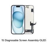 TOUCHSCREEN + DISPLAY OLED DISPLAY COMPLETO PER APPLE IPHONE 15 6.1 JCID OLED VERSIONE SOFT (DIAGNOSTICABILE NON È NECESSARIO TRAPIANTARE L'IC DELLO SCHERMO ORIGINALE)
