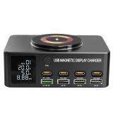 WLX-818D+ 9 IN 1 RICARICA WIRELESS/CARICABATTERIE MULTIPORTA CON LCD (4 USB / 3 PD 30W / PD 100W) NERO